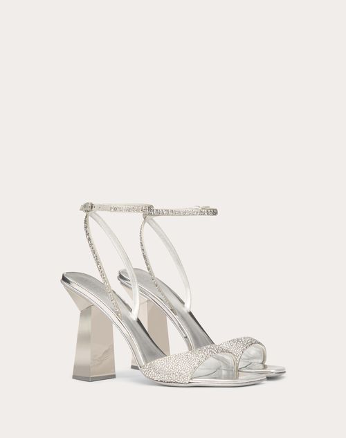 Valentino Garavani - Hyper One Stud Sandal With Crystals And Microstud Embroidery 105mm - Silver - Woman - Woman Sale