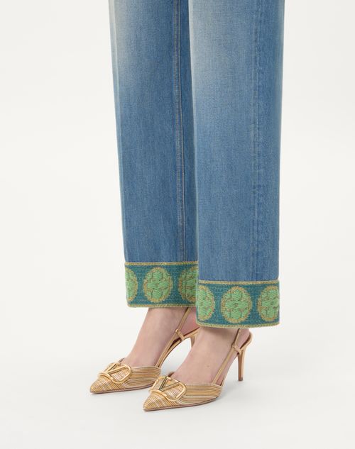 Valentino Garavani - Vlogo Signature Metallic Slingback Pumps With Cornely Embroidery 80mm - Gold - Woman - Pumps