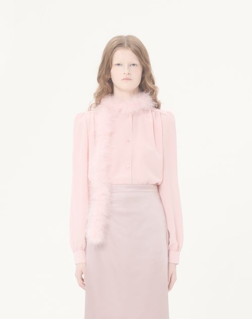 Valentino - Crepe De Chine Shirt With Feathers - Pink - Woman - Shirts And Tops