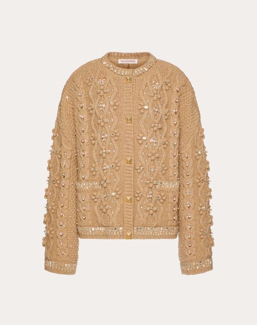 Valentino - Embroidered Knit Jacket - Camel - Woman - Knitwear