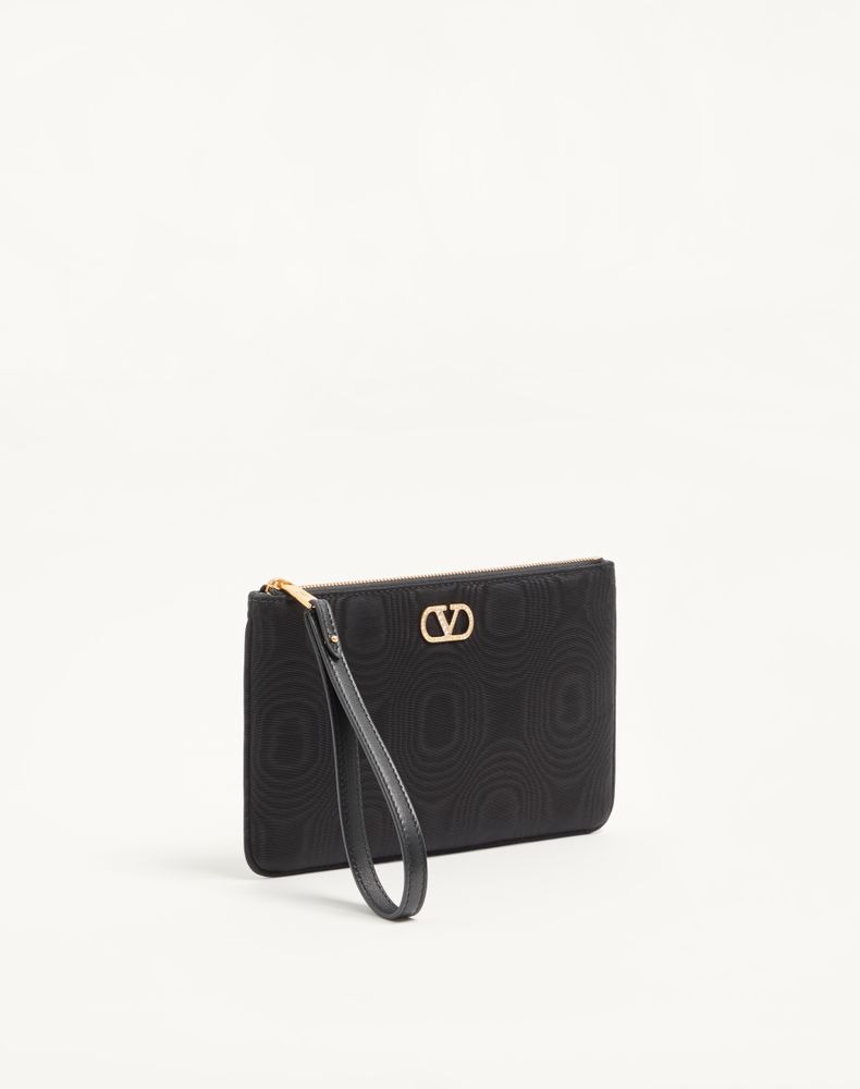 Valentino Garavani Vlogo Signature Clutch In Moiré Fabric With Jewel Logo. Woman Black Uni