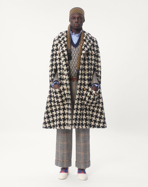 Valentino - Wool Blend Trousers With Turn-up With Check Pattern - Grey - Man - Suits