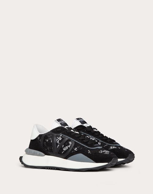 Valentino Garavani - Lace And Mesh Lacerunner Trainer - Black/pastel Grey/stone - Woman - Sneakers
