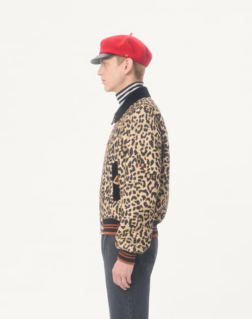 Valentino - Valentino Bomber Jacket In Wool Drape With Vgold On Side Pockets - Animal Print - Man - Outerwear