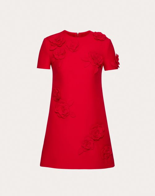 Valentino - Abito Corto In Crepe Couture Ricamato - Rosso - Donna - Abiti