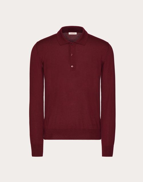 Valentino - Long-sleeve Cashmere And Silk Polo Shirt With Vlogo Signature Embroidery - Ruby - Man - Apparel