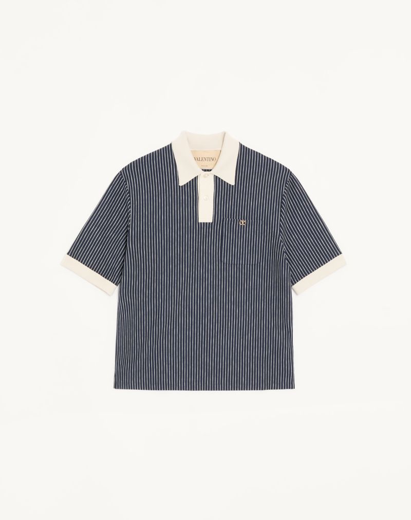 T-shirt Viscose VLogo Rayé Bleu Marine/Beurre — Valentino