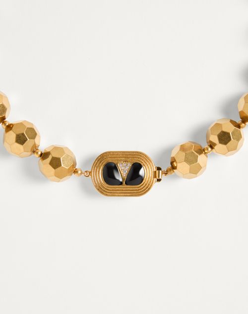 Valentino Garavani - Ovalette Necklace In Resin, Enamel, Metal And Swarovski® Crystals - Yellow Gold/black - Woman - Jewellery
