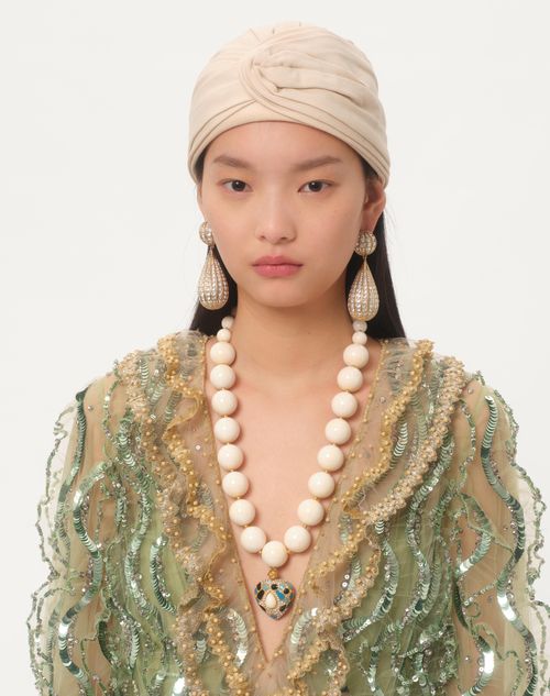 Valentino Garavani - Coeur Royal Necklace In Metal, Resin, Enamel And Swarovski® Crystals - Antique Brass/turquoise/white/crystal/ivory - Woman - Jewelry