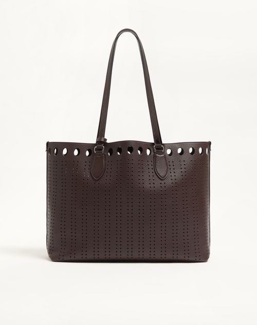 Valentino Garavani - Valentino Garavani Dottie Medium Shopping Bag In Perforated Leather - Dark Brown - Man - Totes