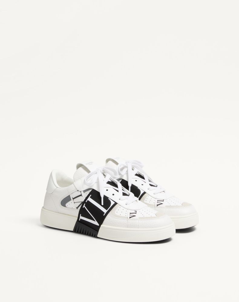 Valentino Garavani Low-Top Calfskin Vl7n Sneaker With Bands Man White/ Black 45.5