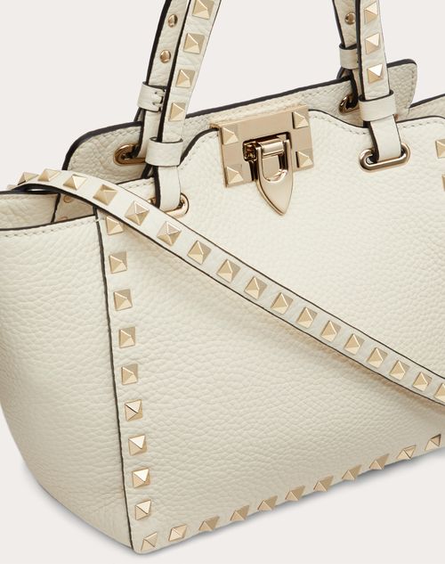 Rockstud Grainy Calfskin Tote Bag for Woman in Light Ivory