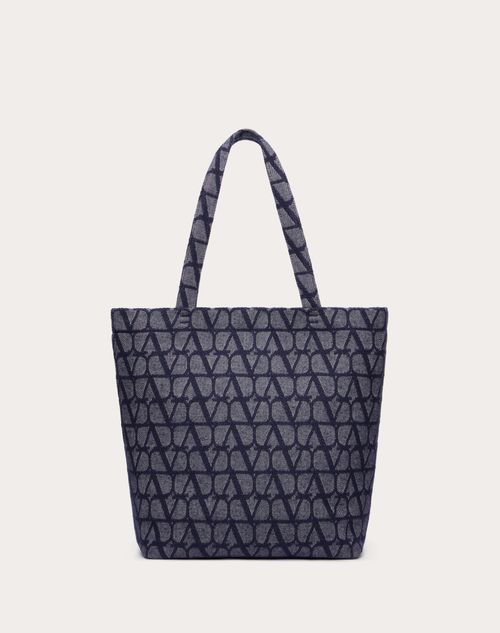Valentino Garavani - Mini Toile Iconographe Shopping Bag In Jacquard Fabric With Denim Effect - Denim - Man - Bags