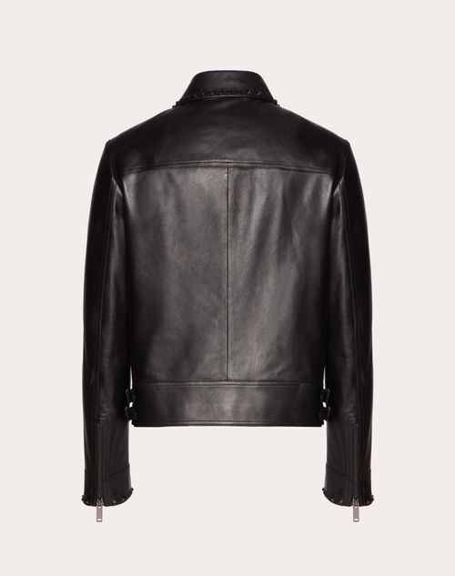 Leather Jacket With Black Unaltd Studs for Man in Black