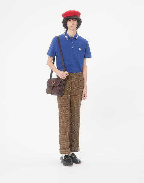 Valentino - Cotton Piqué Polo Shirt With Vlogo Patch - Blue - Man - T-shirts And Sweatshirts