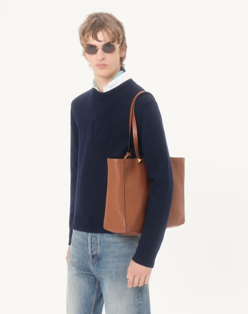 Valentino - Valentino Wool Sweater With Tone-on-tone Vlogo Signature Embroidery - Navy - Man - Knitwear