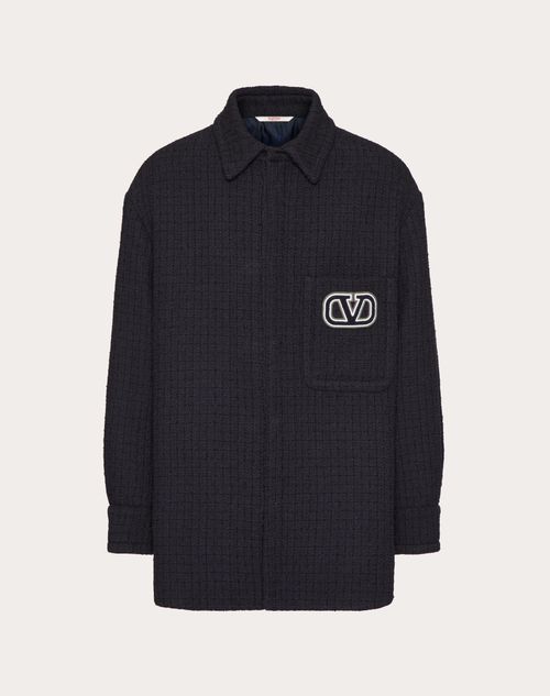 Valentino - Giacca Camicia In Tweed Di Cotone E Viscosa Con Patch Vlogo Signature - Navy - Uomo - Giacche E Piumini