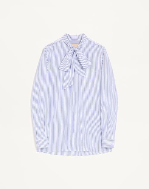 Valentino - Camicia Valentino In Popeline Di Cotone Con Con Collo A Sciarpa E Ricamo Vlogo - Azzurro/bianco - Uomo - Camicie