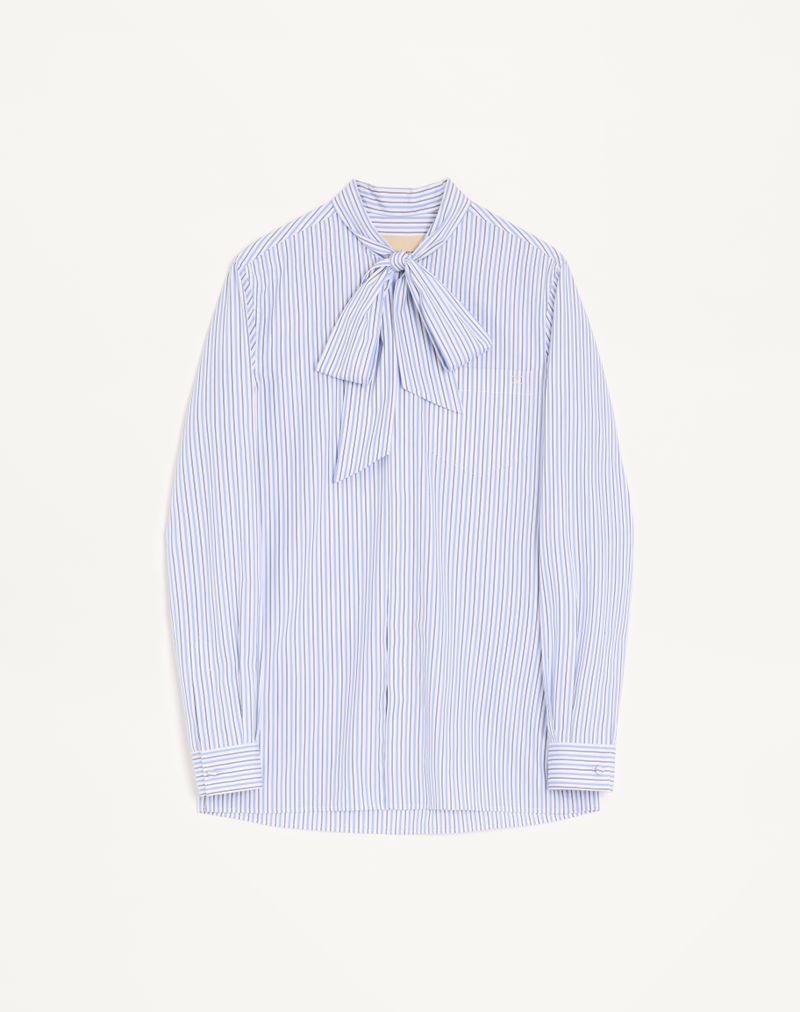 Chemise Popeline Foulard Encolure VLogo Bleu Azur/Blanc — Valentino