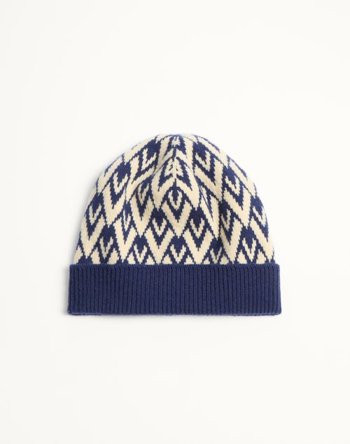 Valentino Garavani - Toute La V Signature Knitted Wool Beanie - Ivory/navy - Man - Soft Accessories - M Accessories