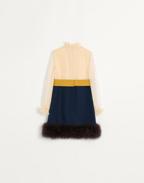 Valentino - Short Dress With Feather Boa - Provence Blue/birch - Woman - Woman Ready To Wear Sale
