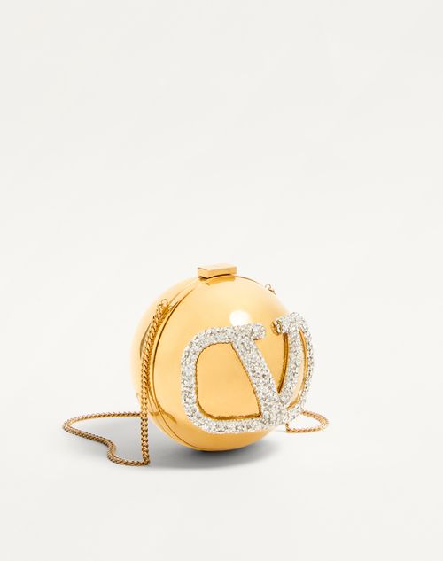 Valentino Garavani - Vlogo Signature Minaudière In Metal And Swarovski® Crystals - Antique Brass/crystal - Woman - Clutches
