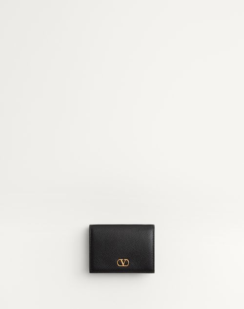 Valentino Garavani - Vlogo Signature Grainy Calfskin Wallet - Black - Woman - Wallets And Small Leather Goods