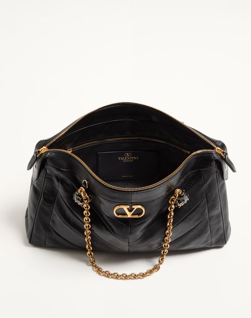 Valentino Garavani - Valentino Garavani Panthea Shoulder Bag In Nappa Leather With Chevron Pattern - Black - Woman - Shoulder Bags