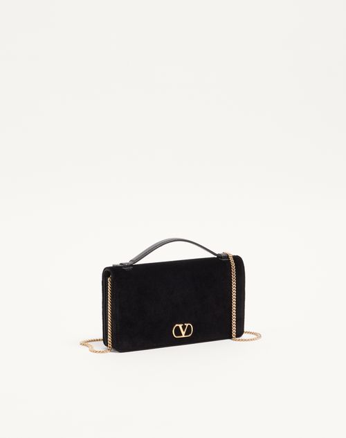 Valentino Garavani - Valentino Garavani Vlogo Signature Chain Wallet In Velvet - Black - Woman - Clutches