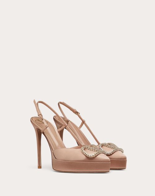 Valentino Garavani - Escarpins À Plateau Et À Bride Arrière Vlogo Signature En Satin, Talon : 120 mm - Rose Cannelle - Femme - Soldes Femme