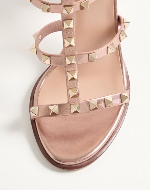 Valentino Garavani - Rockstud Laminated Calfskin Sandal With Straps 90mm - Rose Cannelle - Woman - Rockstud Sandals - Shoes