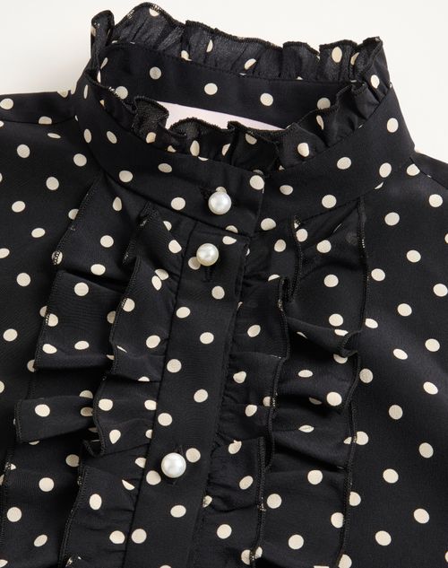 Valentino - Crepe De Chine Shirt With Plusdepois Print - Black/birch - Woman - Shirts & Tops