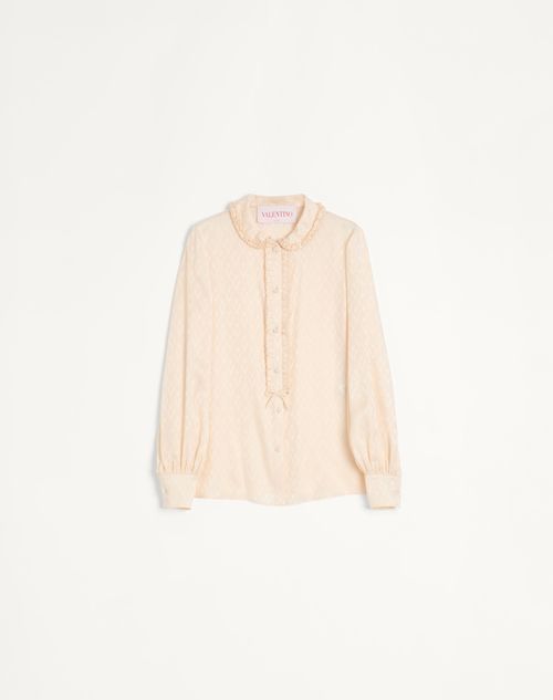 Valentino - Toute La V Silk Jacquard Shirt - Birch - Woman - Shirts And Tops