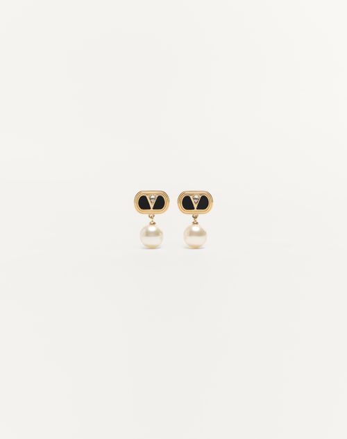 Valentino Garavani - Ovalette Metal, Enamel, Crystal And Swarovski® Pearl Earrings - Gold/black - Woman - Gifts For Her