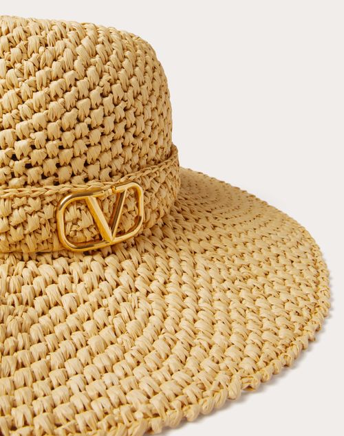 Valentino Garavani - Valentino Garavani Fedora Hat In Raffia Handmade With Crochet Technique - Beige/black - Woman - Soft Accessories - Accessories