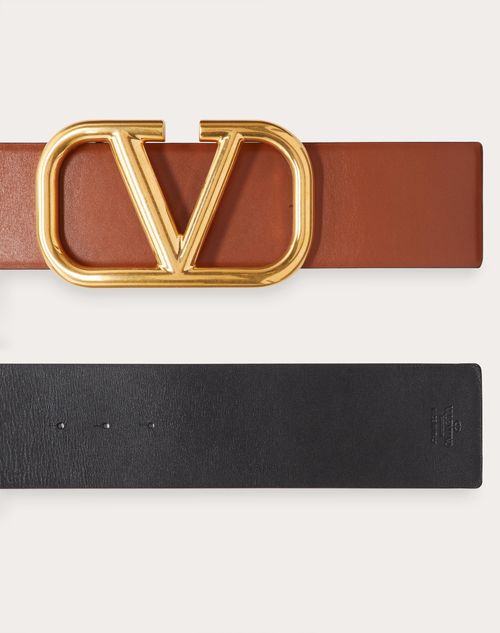 Valentino Garavani Women's Reversible Vlogo Signature Belt in Glossy Calfskin 40 mm - Brown - Belts