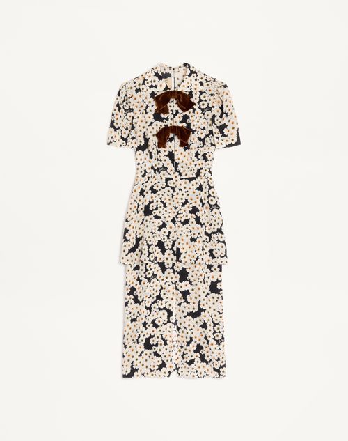 Valentino - Crepe De Chine Midi Dress With Apres L'hiver Primula Print - Black/multicolour - Woman - Dresses