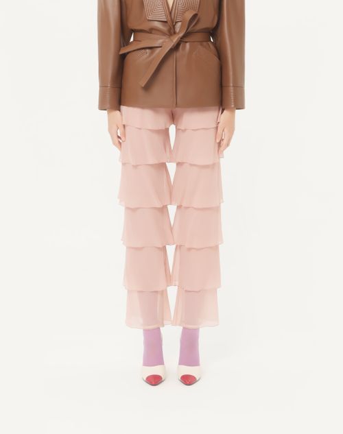 Valentino - Trousers In Light Georgette - Pink - Woman - Trousers And Shorts