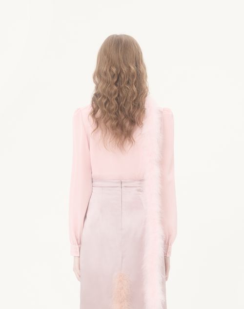 Valentino - Chemise En Crêpe De Chine Ornée De Plumes - Rose - Femme - Chemises Et Tops