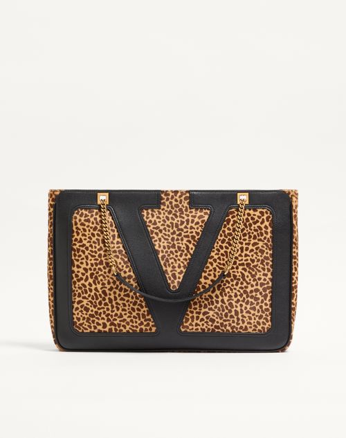 Valentino Garavani - Valentino Garavani Viva Superstar Medium Shopping Bag In Calfskin With Pony Effect - Animal Print - Woman - Totes