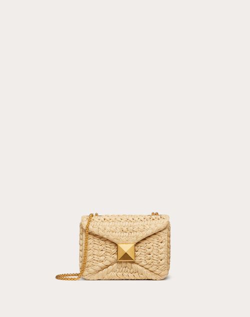 One Stud Raffia Bag With Chain for Woman Natural | Valentino US