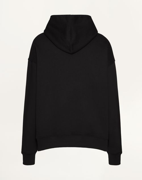Valentino - Cotton Hoodie With Metallic V Detail - Black - Man - Tshirts And Sweatshirts