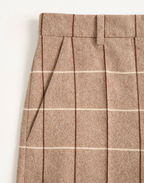 Valentino - Wool Trousers With Windowpane Check Pattern - Beige/maroon/ivory - Woman - Trousers And Shorts