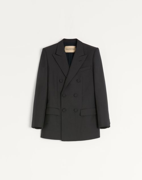 Valentino - Valentino Zweireihiges Jackett Aus Wollgabardine - Schwarz - Mann - Mäntels Und Blazers