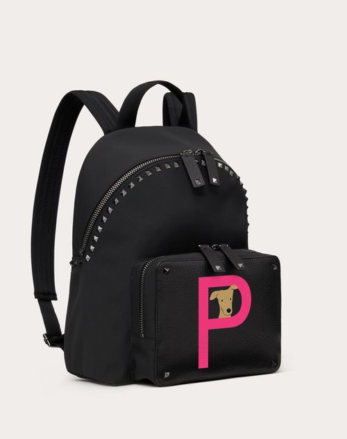 Valentino Garavani - Valentino Garavani Rockstud Pet Customizable Backpack - Black/sheer Fuchsia - Man - Rockstud Pet - Bags