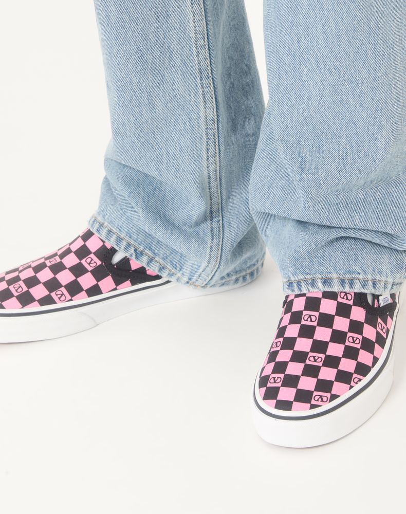 Valentino Garavani And Vans Fabric Slip-On Trainer With Vlogo Checkerboard Print Woman Pink Orchid/Black 39