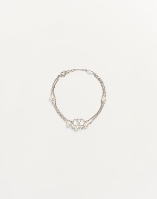 Valentino Garavani - Vlogo Signature Metal Bracelet With Swarovski® Pearls - Palladium/cream - Woman - Jewellery