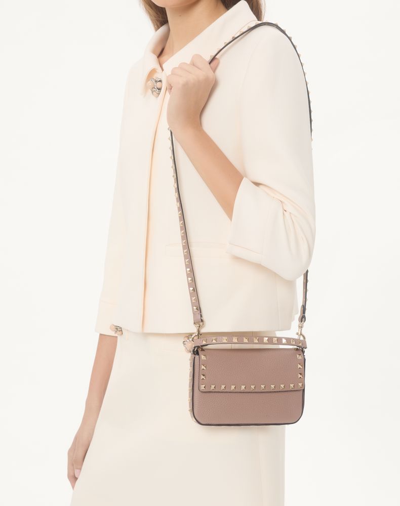 Valentino Garavani Rockstud Grainy Calfskin Pouch Woman Poudre Uni