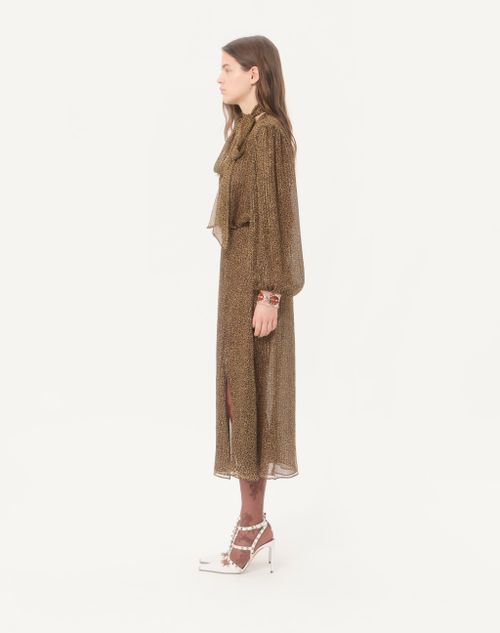 Valentino - Creponne Lamé Dress With Embroidered Fauve Eclat Print - Animal Print - Woman - Dresses