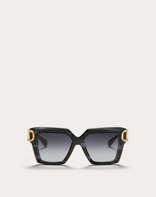 Valentino - I - Lunettes Carrées En Acétate Avec Ornement Vlogo - Noir / Gris Dégradé - Femme - Lunettes De Soleil